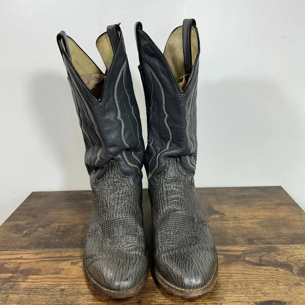 Abilene Shark Skin Western Cowboy Boots Grey Mens Size 11.5 D USA Made